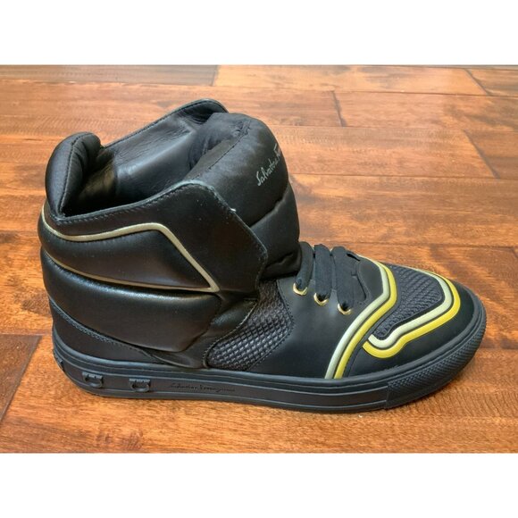 Salvatore Ferragamo Black Leather Puff High Top Rhonda Sneakers $795, Size 9 - Picture 1 of 9